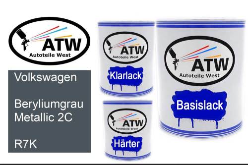 Volkswagen, Beryliumgrau Metallic 2C, R7K: 1L Lackdose + 1L Klarlack + 500ml Härter - Set, von ATW Autoteile West.